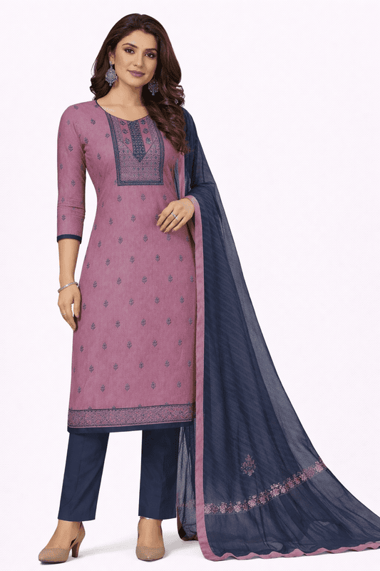 Unstitched Salwar kameez set in pink and grey