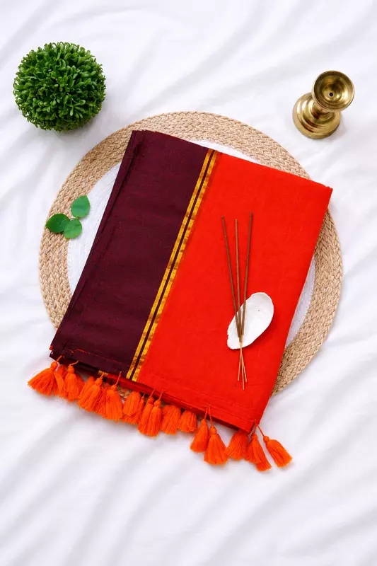 mul cotton without blouse orange with brown