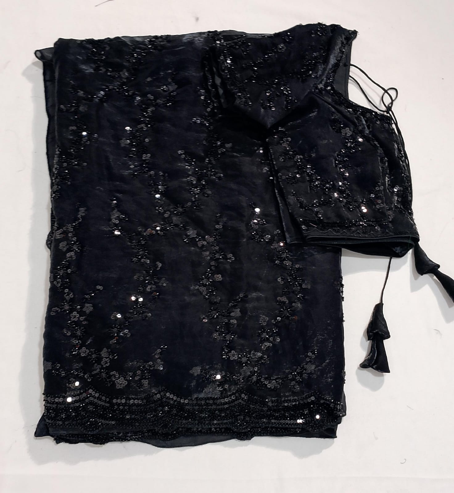 N198:Ready To Ship Beautiful Sequence Work Saree With Stitched Blouse