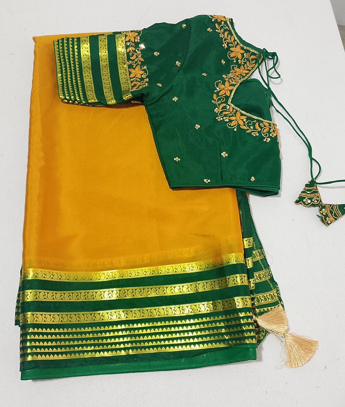 N429: Ready To Ship Beautiful Pure Kanchipattu Saree With Stitched Maggam Work Blouse
