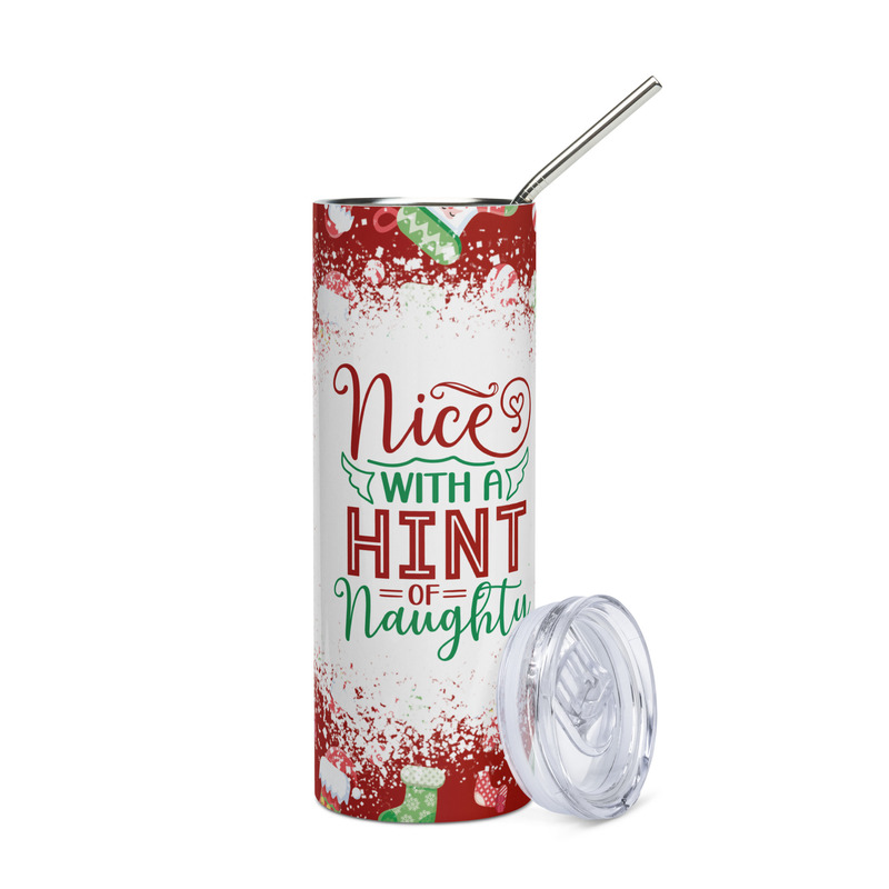Nice with a Hint of Naughty Skinny Tumbler – Christmas Holiday Drinkware