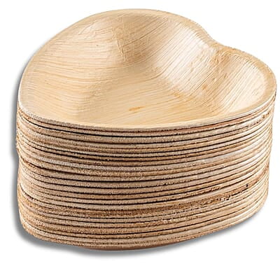 Nature Palm Leaf Disposable Bamboo Style 7" Heart Shaped Plates - Natural Color - Elegant Sturdy - Biodegradable and Compostable (Pack of 25)