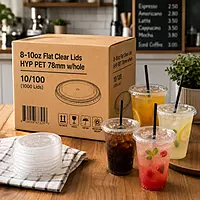 8-10oz Flat Clear Lids HYP PET 78mm w/hole 10/100
