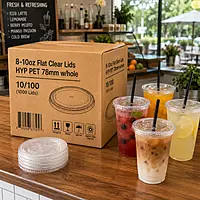 8-10oz Flat Clear Lids HYP PET 78mm w/hole 10/100
