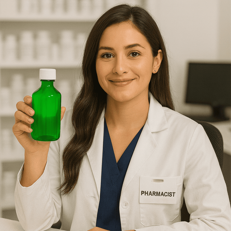 8oz Graduated Oval RX Bottles with Caps 100 count-Green