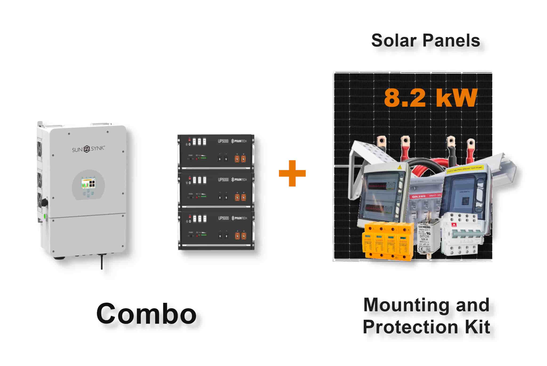 8.0 kW SUNSYNK Hybrid - PYLONTECH Combo, c/w 3x 4.8 kWh Lithium Batteries