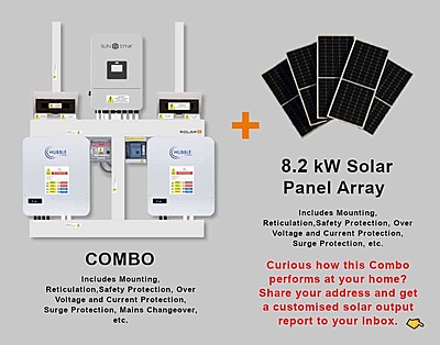 8.0 kW SUNSYNK Hybrid - HUBBLE Combo, c/w 2x 5.12 kWh Lithium Batteries