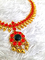 Panchalokam/Copper/Impon One Gram Gold Finish & Real Kempstones Shor Necklace/Attigai/Addige