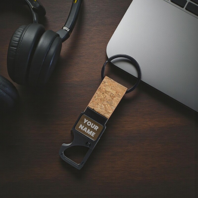 Personalized Name Engraved Black Metal Keychain with Hook