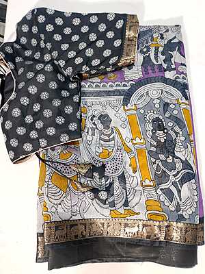 J351: Ready To Ship Beautiful Kalamakri Saree With Stitched Blouse