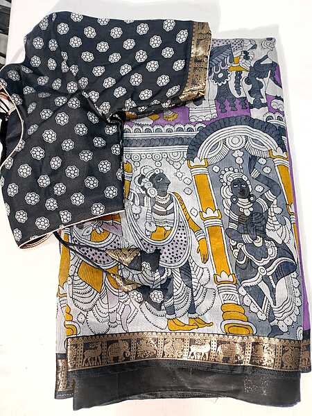 J351: Ready To Ship Beautiful Kalamakri Saree With Stitched Blouse J351: Ready To Ship Beautiful Kalamakri Saree With Stitched Blouse