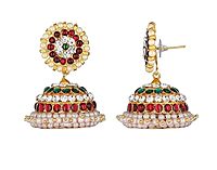 Temple Jewellery Brass Gold Finish Kempstones Jhumka/Jhimiki Earrings