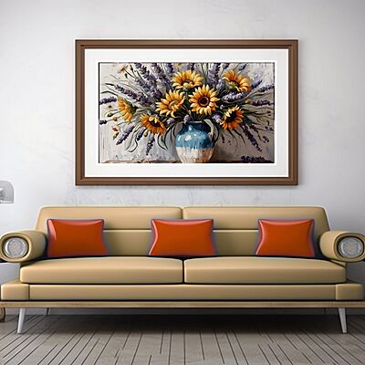 Sunflowers & Lavender Bouquet Canvas Print - Unframed Sunflowers & Lavender Bouquet Canvas Print - Unframed