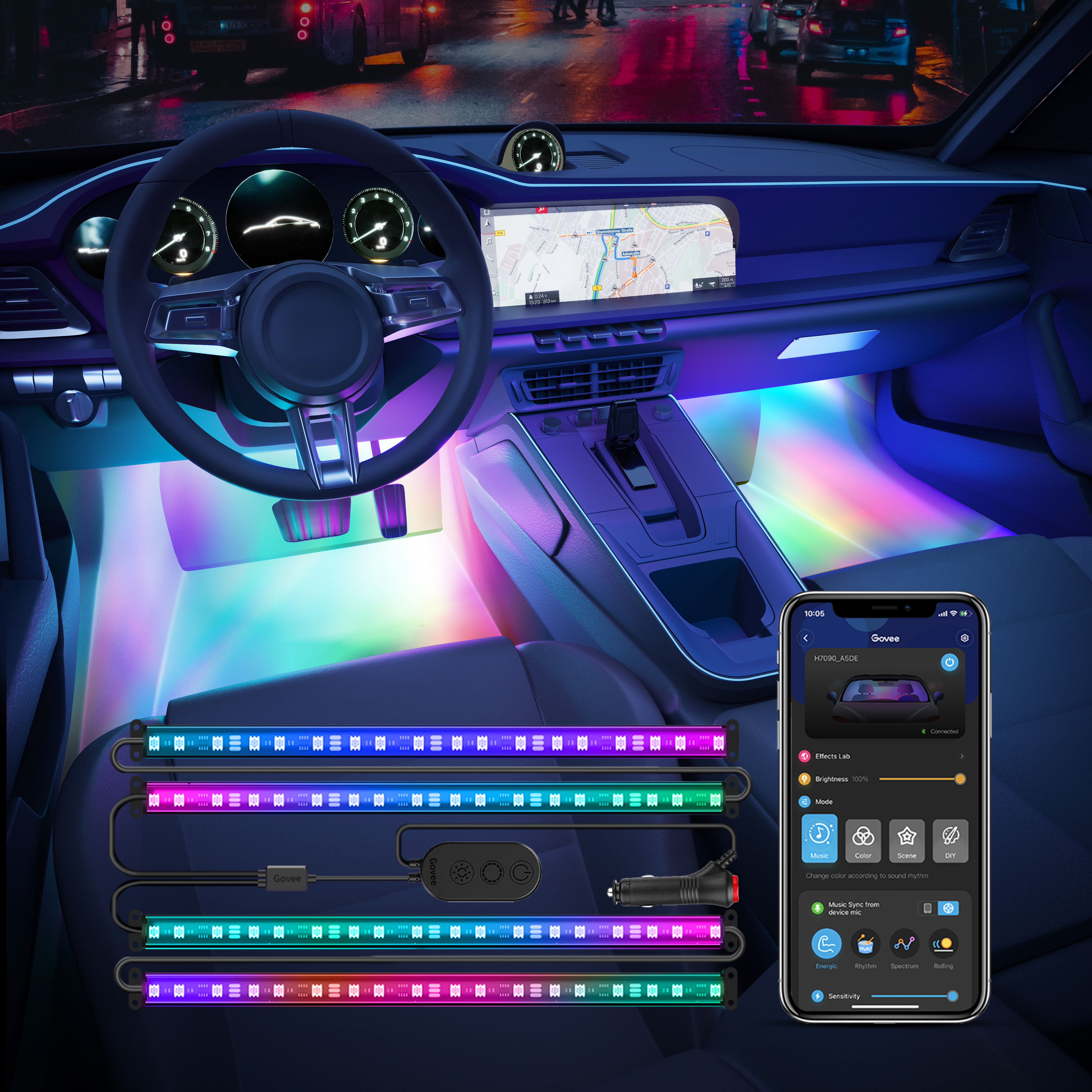 Govee RGBIC Interior Car Lights （30 Scene Mode + 4 Music Mode)--Without Remote Control