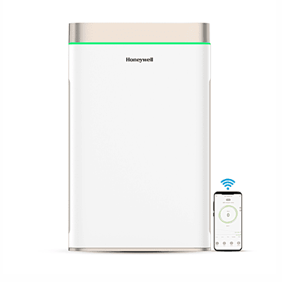 Front view of the Honeywell Air Touch U2, showing its clear real-time PM2.5 display.