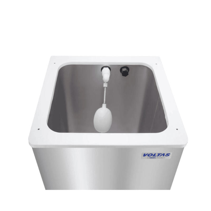 Top-down view of the Voltas water cooler highlighting the drip tray.