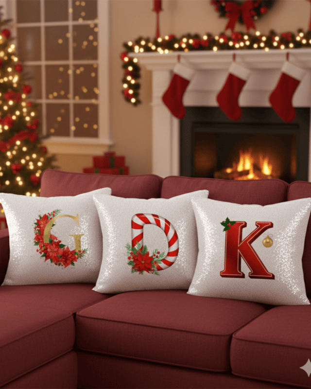 Christmas Initial Flip Sequins Pillow Cover