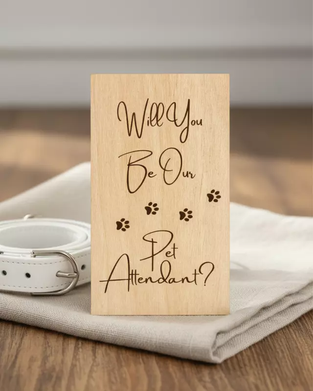 Heirloom Collection engraved Pet Attendant Proposal Cards for wedding pets.