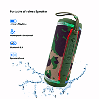 Portable Bluetooth Speaker - Camouflage Design with LED Lights, Deep Bass & Waterproof