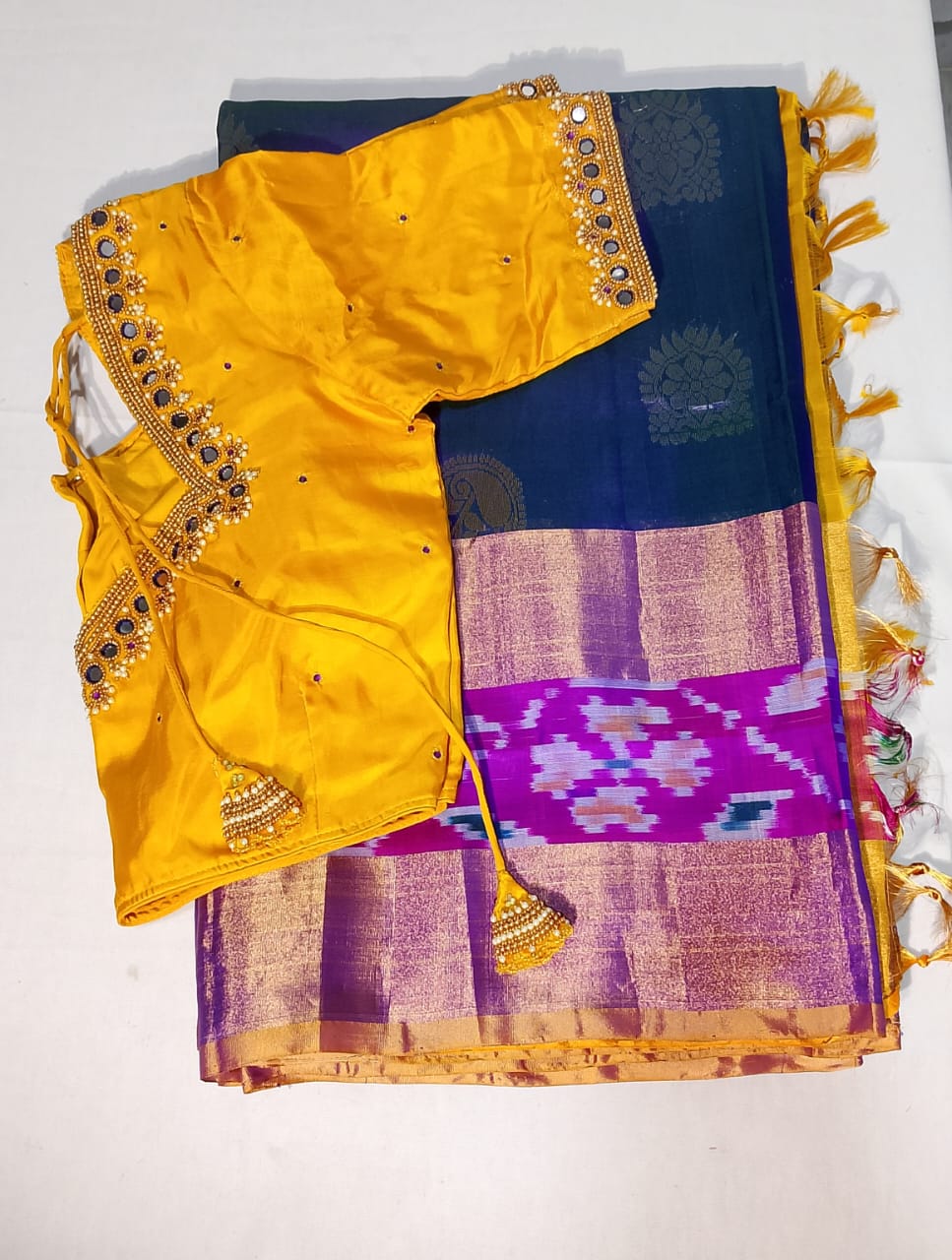 c076: Ready To Ship Uppada Saree With Stitched Maggam Work Blouse