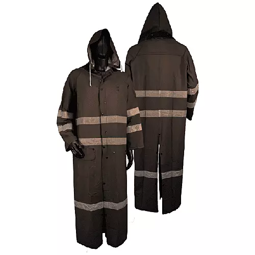 Black PVC/Polyester FR Reflective Raincoat