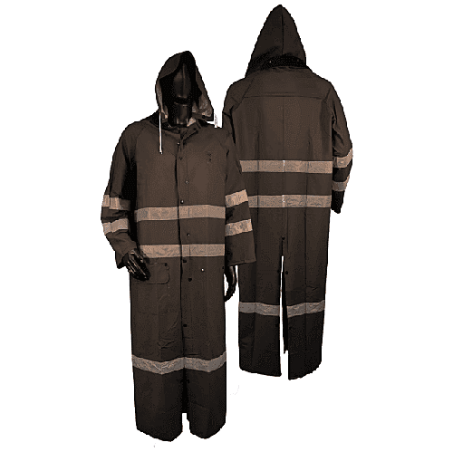 Black PVC/Polyester FR Reflective Raincoat