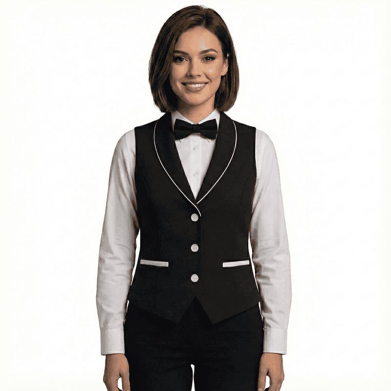 Women’s Corporate Waistcoat – Blazer Collar, 3-Button Poly-Wool