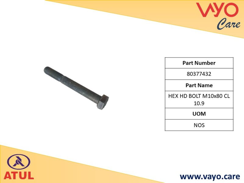 HEX HD BOLT M10X80 CL 10.9 - 80377432 - GEM CARGO
