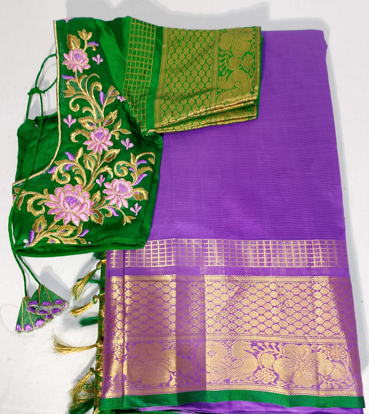 N297: Ready To Ship Beautiful Mangalagiri Saree With Stitched Embroidery Work Blouse