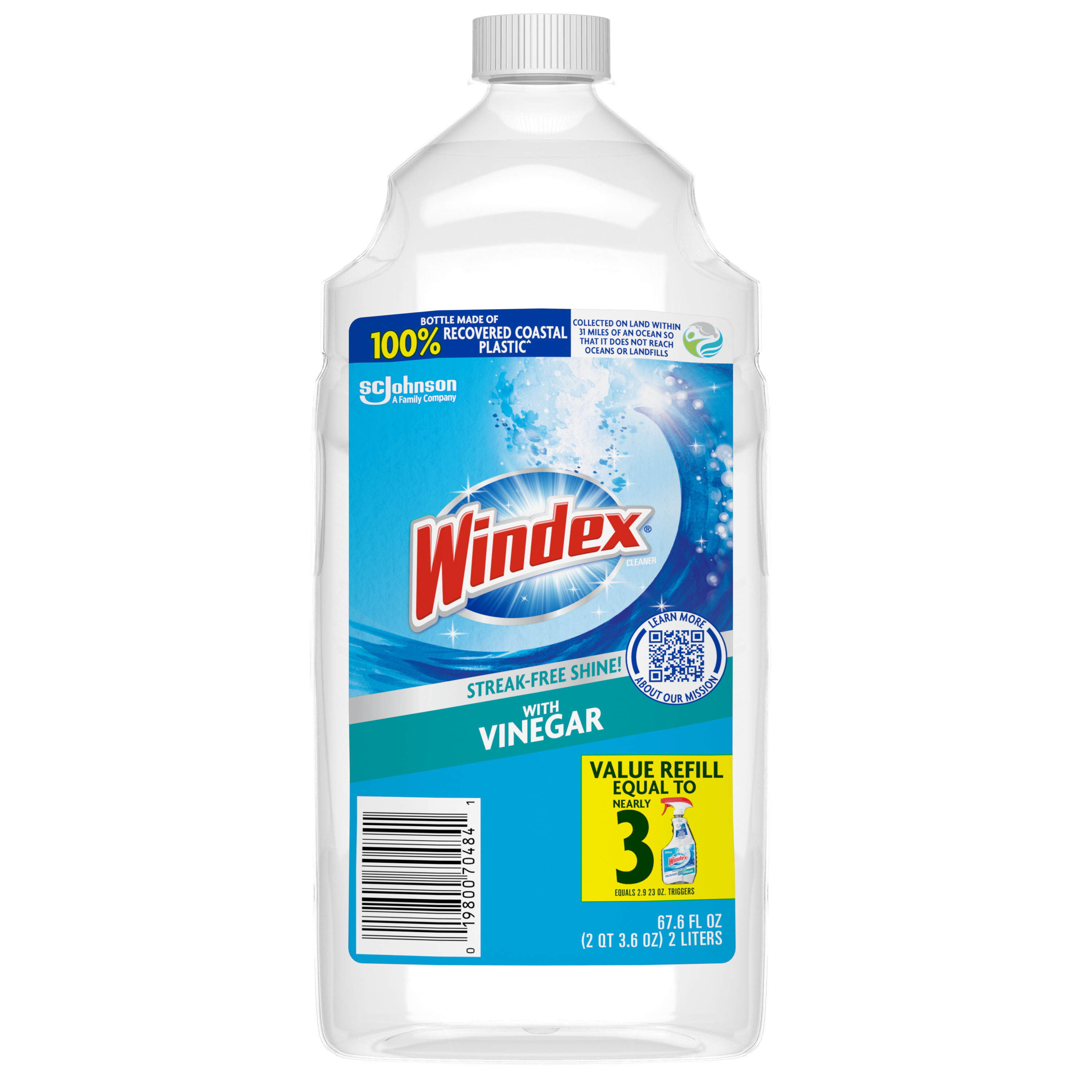 SC Johnson Windex Multi-Surface Cleaner 2L Refill Bottle , Vinegar 6 / cs