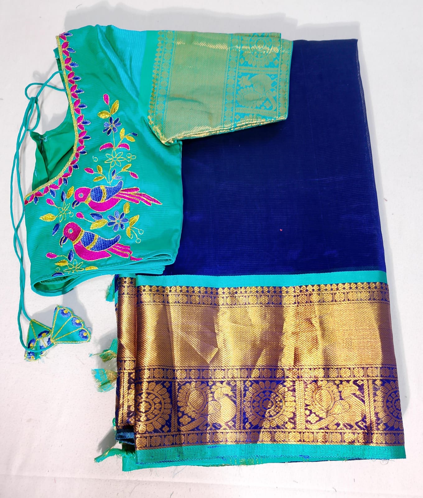 N298: Ready To Ship Beautiful Mangalagiri Saree With Stitched Embroidery Work Blouse