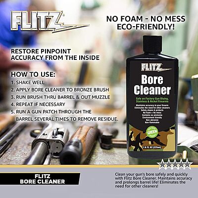 Flitz Gun Bore Cleaner - 7.6oz Bottle of USA-Made Gun Cleaning Solvent to Clean & Remove Rust, Lead Build Up, Ammo Residue