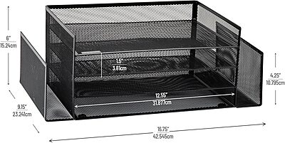 Mind Reader 4-Tier 6-Compartment Metal Mesh Desktop Organizer, 16.75"L x 9.15"W x 6"H, Black