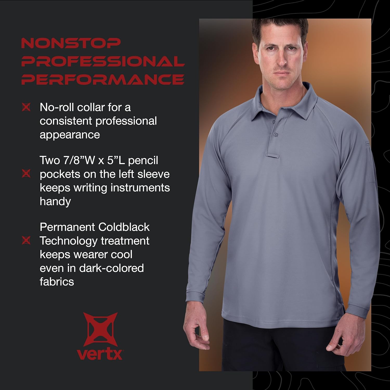 VERTX Mens Coldblack Long-Sleeve Tactical Polo Shirt