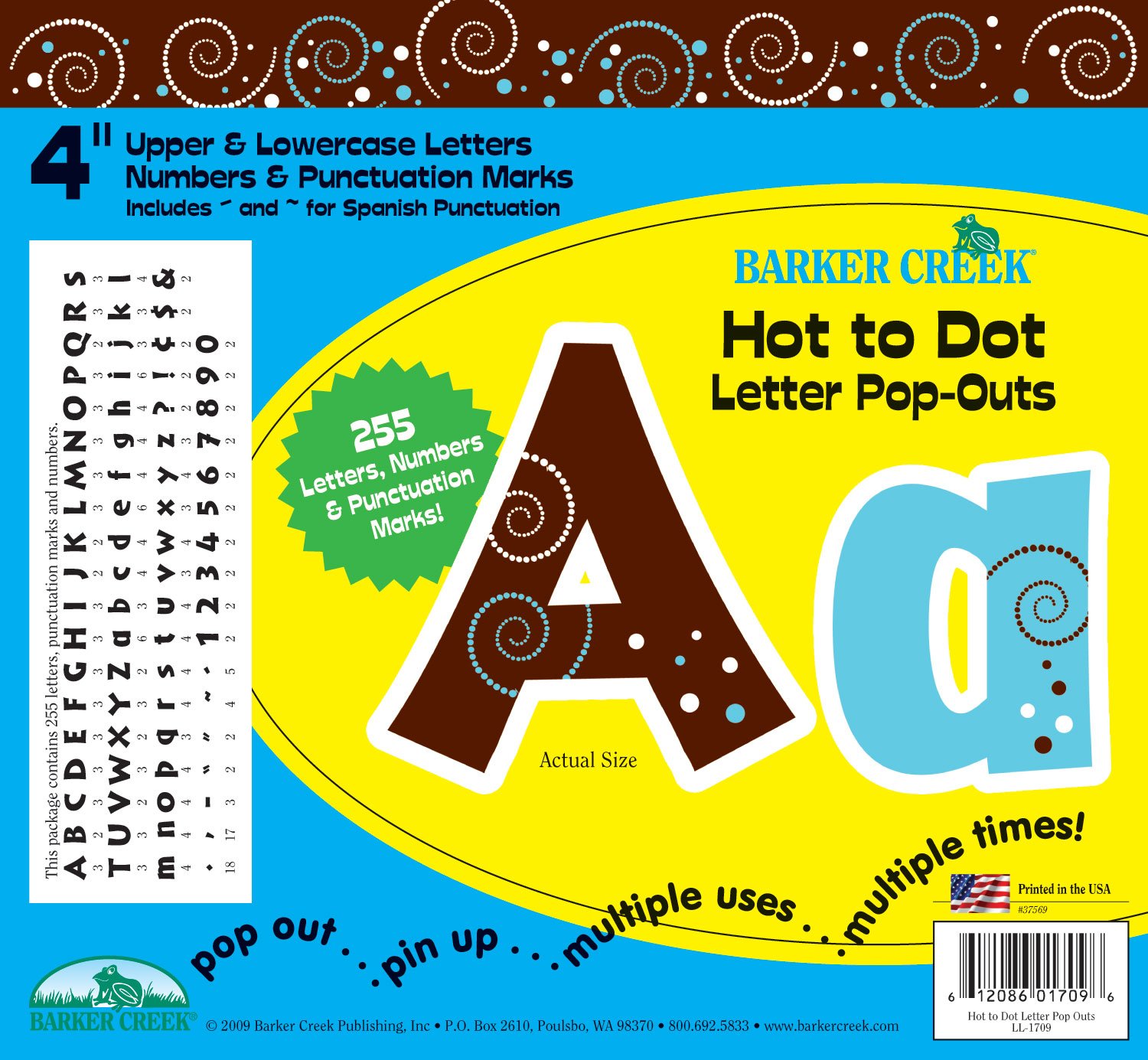 Barker Creek Letter Pop-Outs, 4" Hot to Dot, Multicolor Designer Letters for Bulletin Boards, Breakrooms, Reception Areas