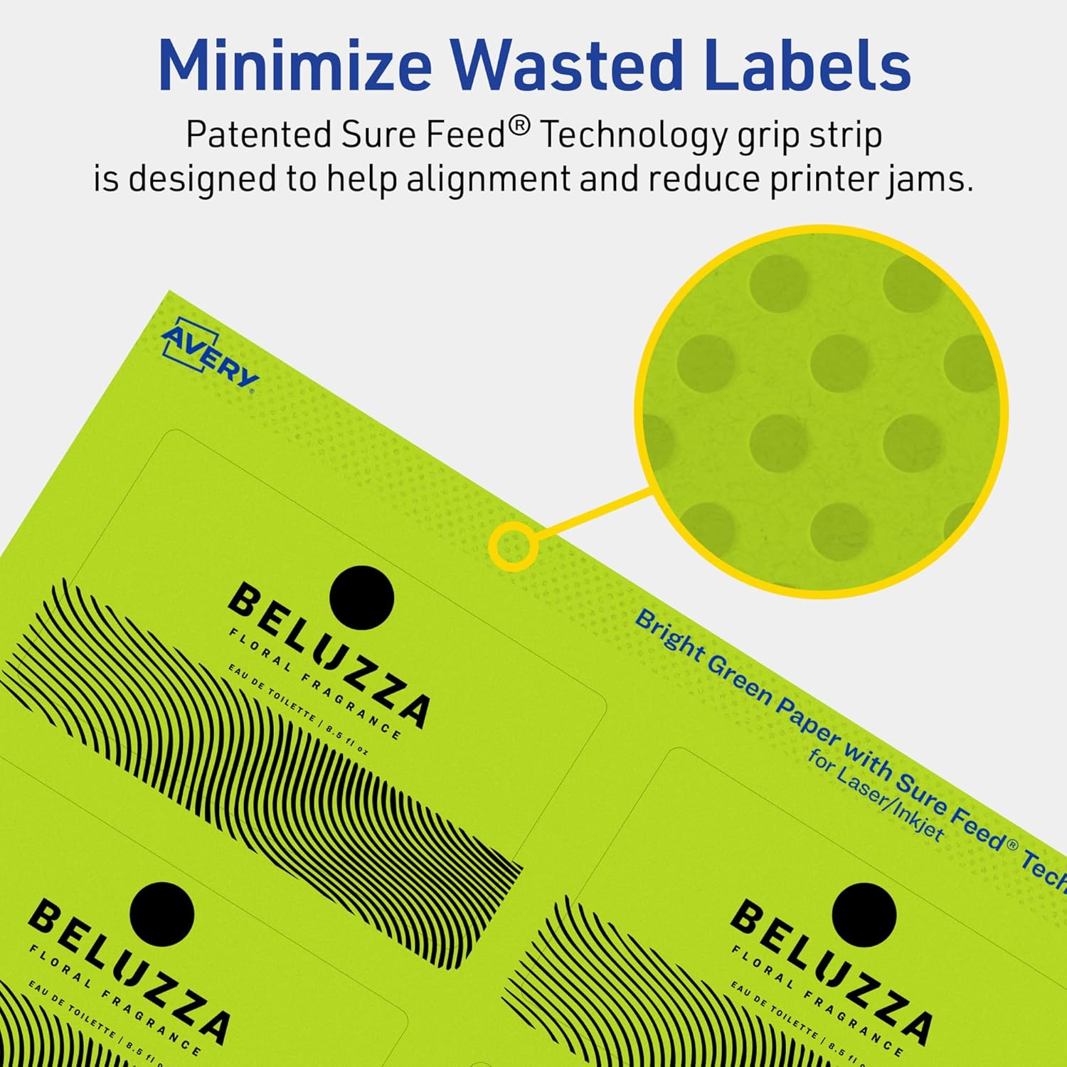 Avery Printable Rectangle Labels, Sure Feed Technology, 2" x 3-1/2", Bright Green Labels, Print-to-The-Edge