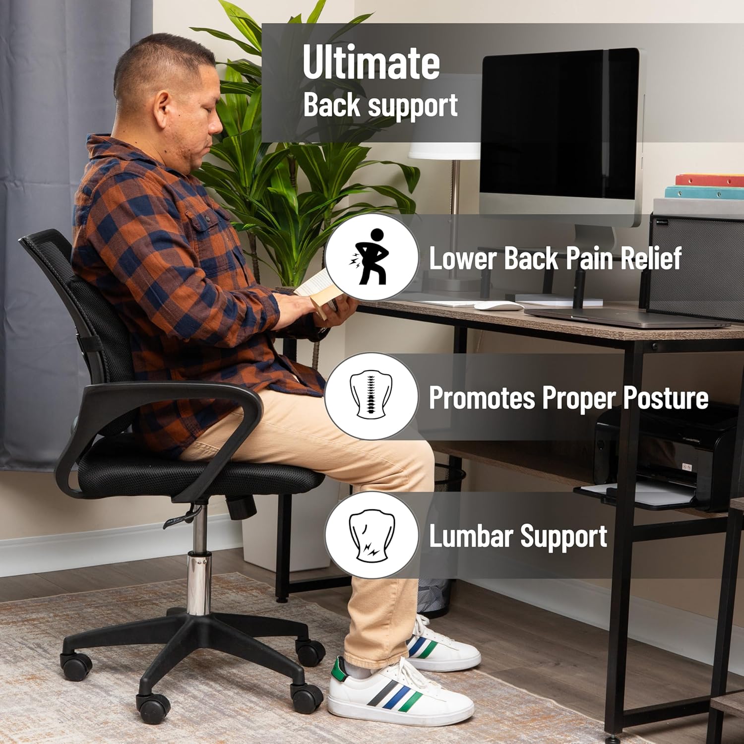 MIND READER Air-Cloud Lumbar Cushion, Memory Foam Back Support