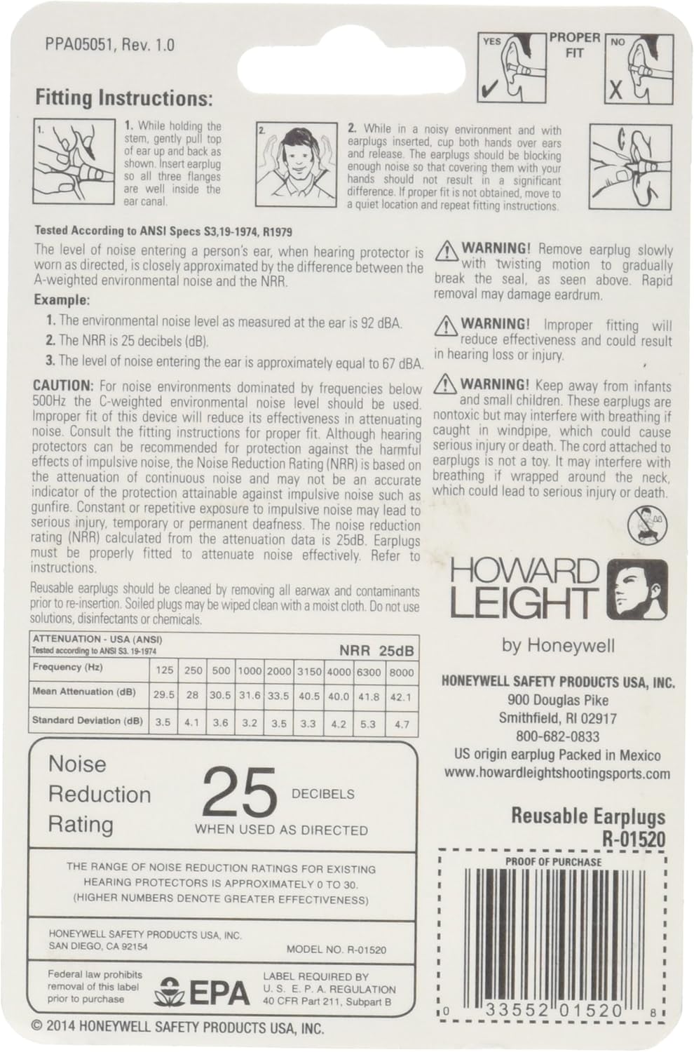 Howard Leight by Honeywell SmartFit Corded Reusable Shooting Earplugs, 2-Pairs (R-01520)