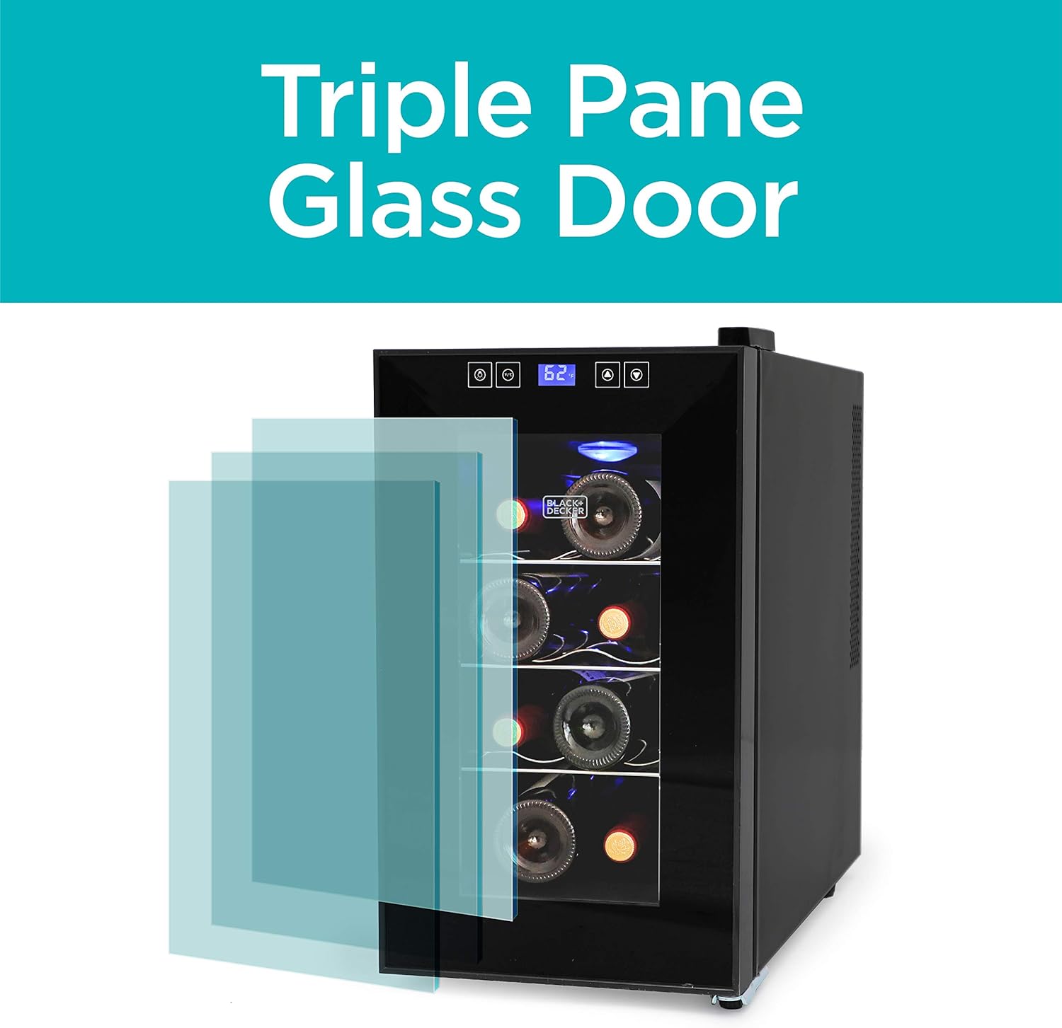 BLACK+DECKER Thermoelectric Wine Fridge with Triple-Pane Clear Glass Door