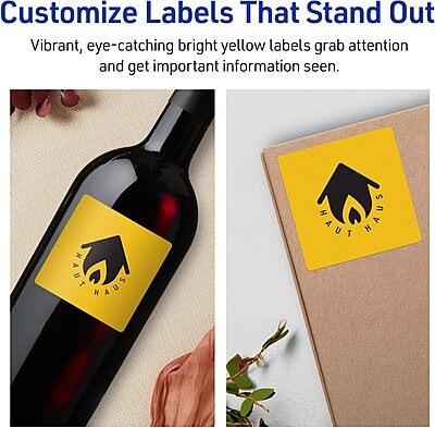AVERY Printable Bright Yellow Square Labels, Sure Feed Technology, 2.75 x 2.75, Print-to-The-Edge, Laser/Inkjet