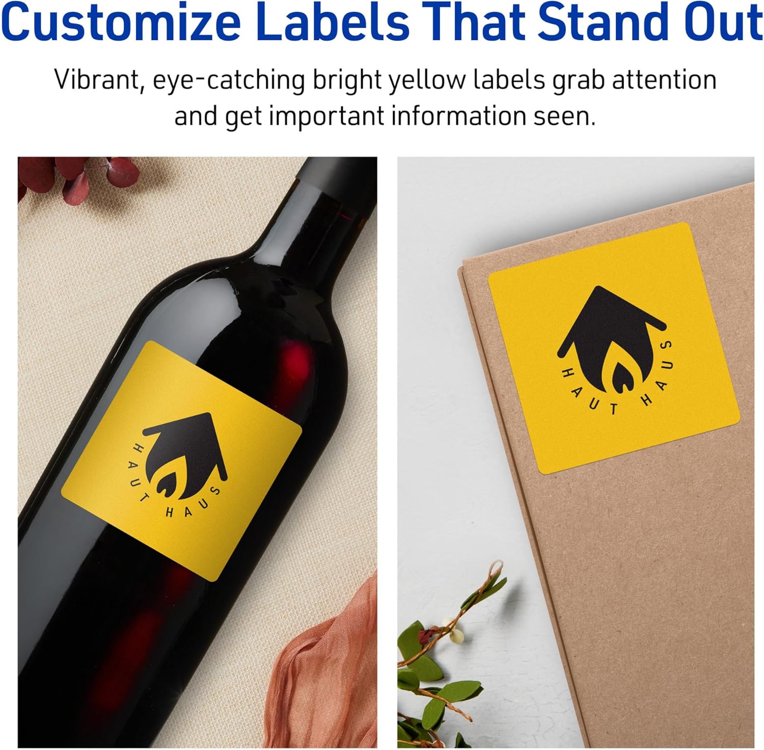 AVERY Printable Bright Yellow Square Labels, Sure Feed Technology, 2.75 x 2.75, Print-to-The-Edge, Laser/Inkjet