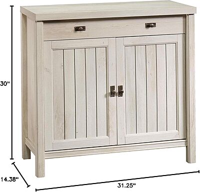 Sauder Costa Library Base, Coastal Cottage Cabinet, Office Storage Solution, Entryway Organizer - Chalked Chestnut Finish