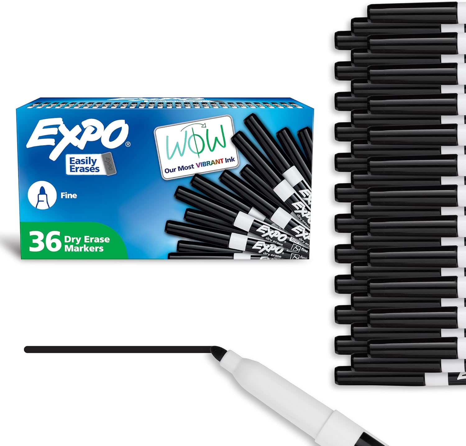 EXPO Fine Tip Dry Erase Markers Low Odor Black Ink 36-Count Set Ideal for Classroom Office and Home Use 36 Count