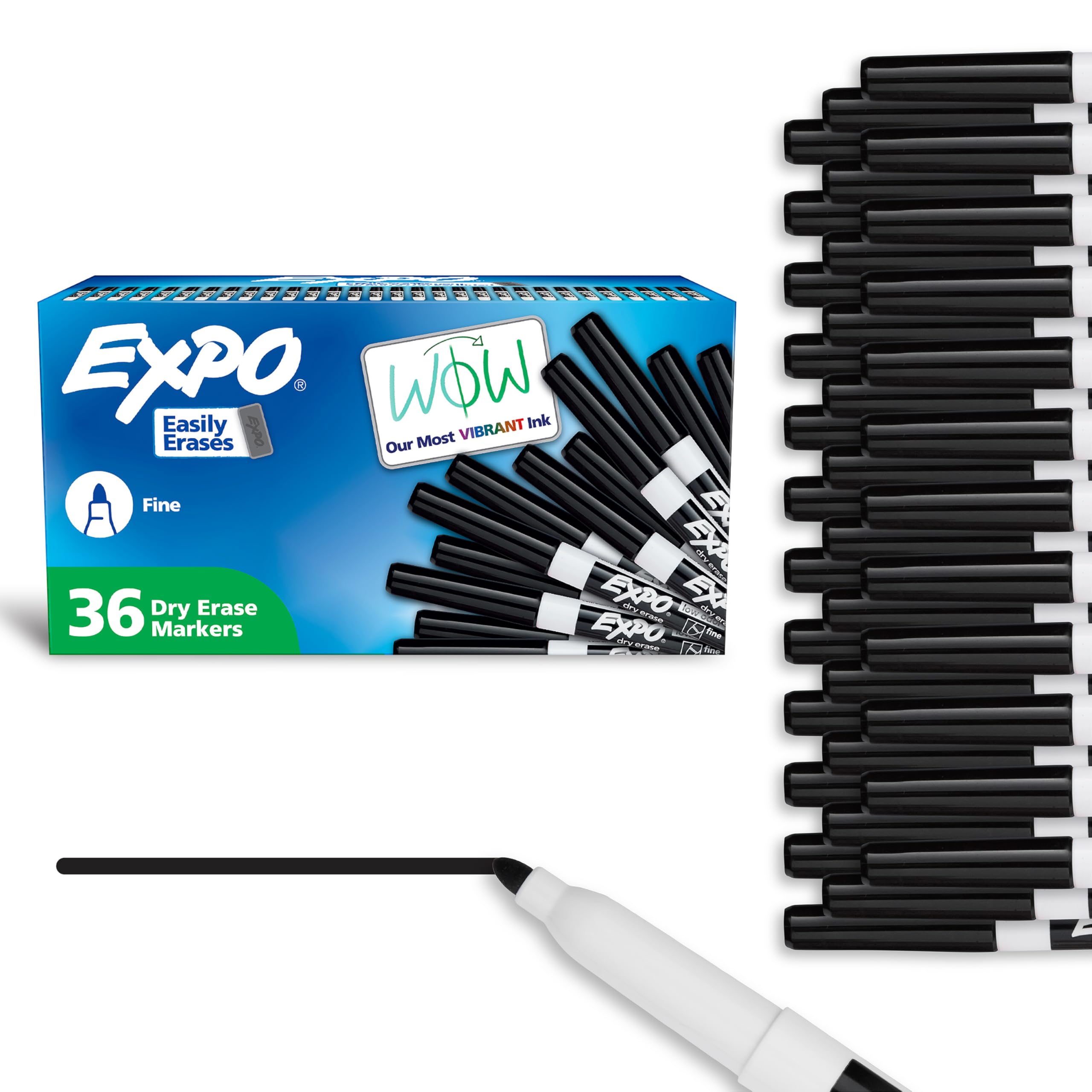 EXPO Fine Tip Dry Erase Markers Low Odor Black Ink 36-Count Set Ideal for Classroom Office and Home Use 36 Count
