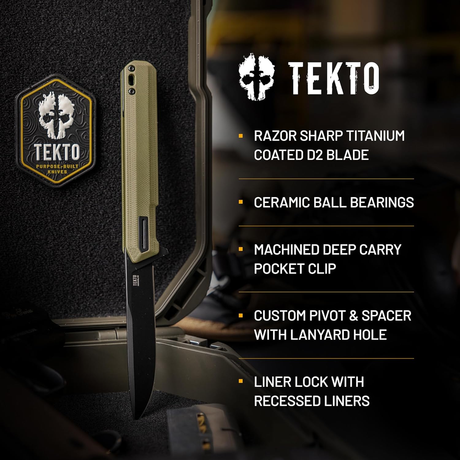 TEKTO F2 Bravo Folding Knife - D2 Steel, Ceramic Ball Bearings
