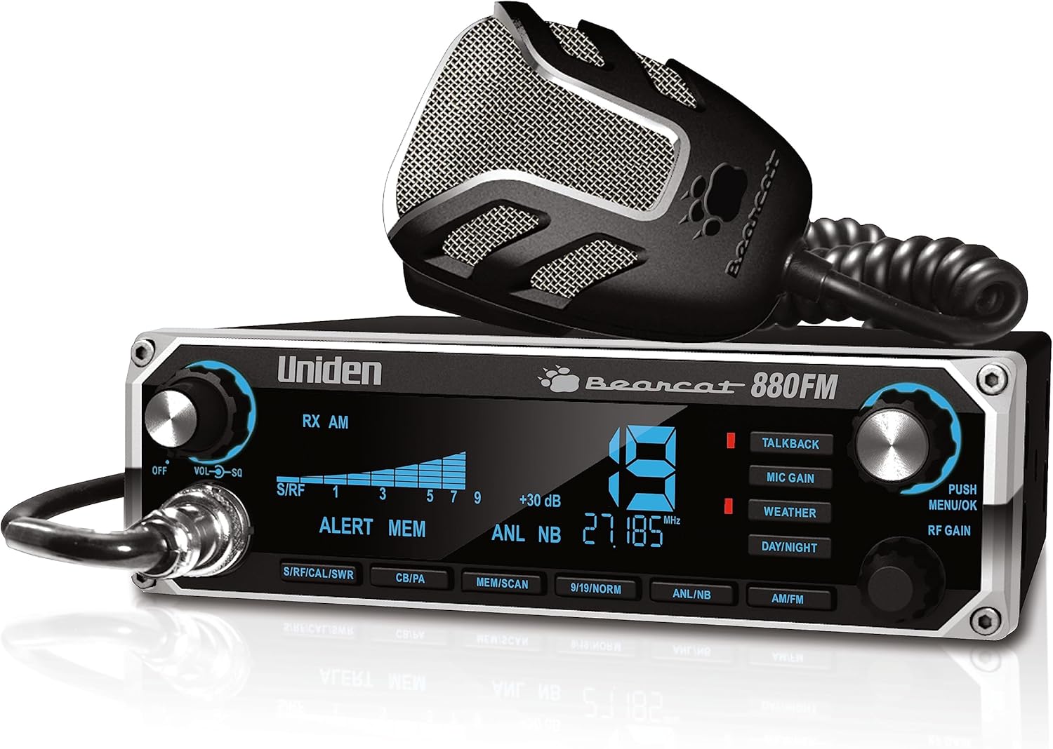 Uniden Bearcat 880FM CB Radio, 40 Channels with Dual-Mode AM/FM, Large Easy-to-Read Backlit 7-Color LCD Display
