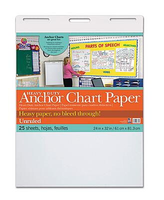 Pacon PAC3371 Heavy Duty Anchor Chart Paper, Unruled, White, 24" Width, 32" Length, 25 Sheets