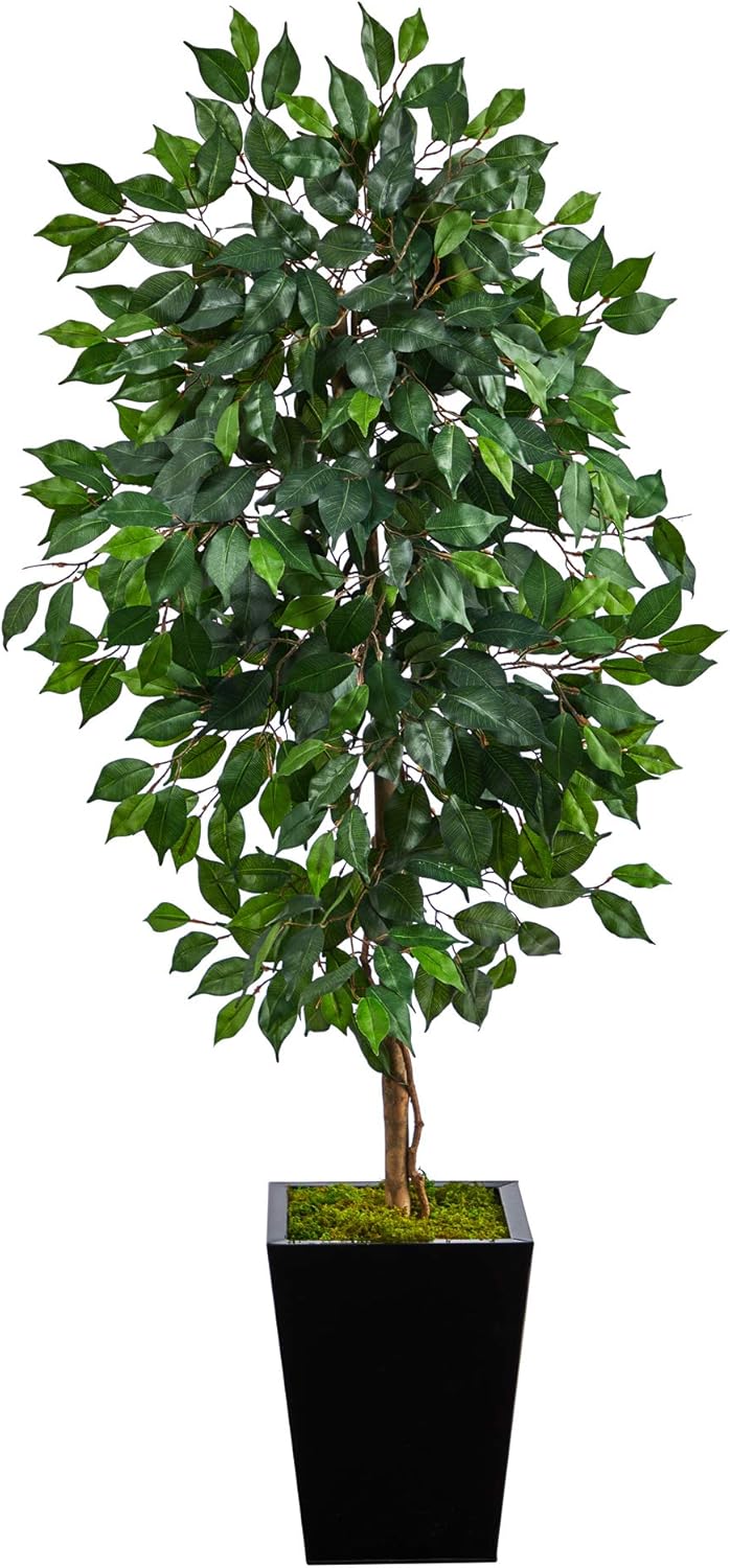 Nearly Natural Ficus 60inH Artificial Plant With Metal Planter, 60inH x 21inW x 19inD, Green/Black