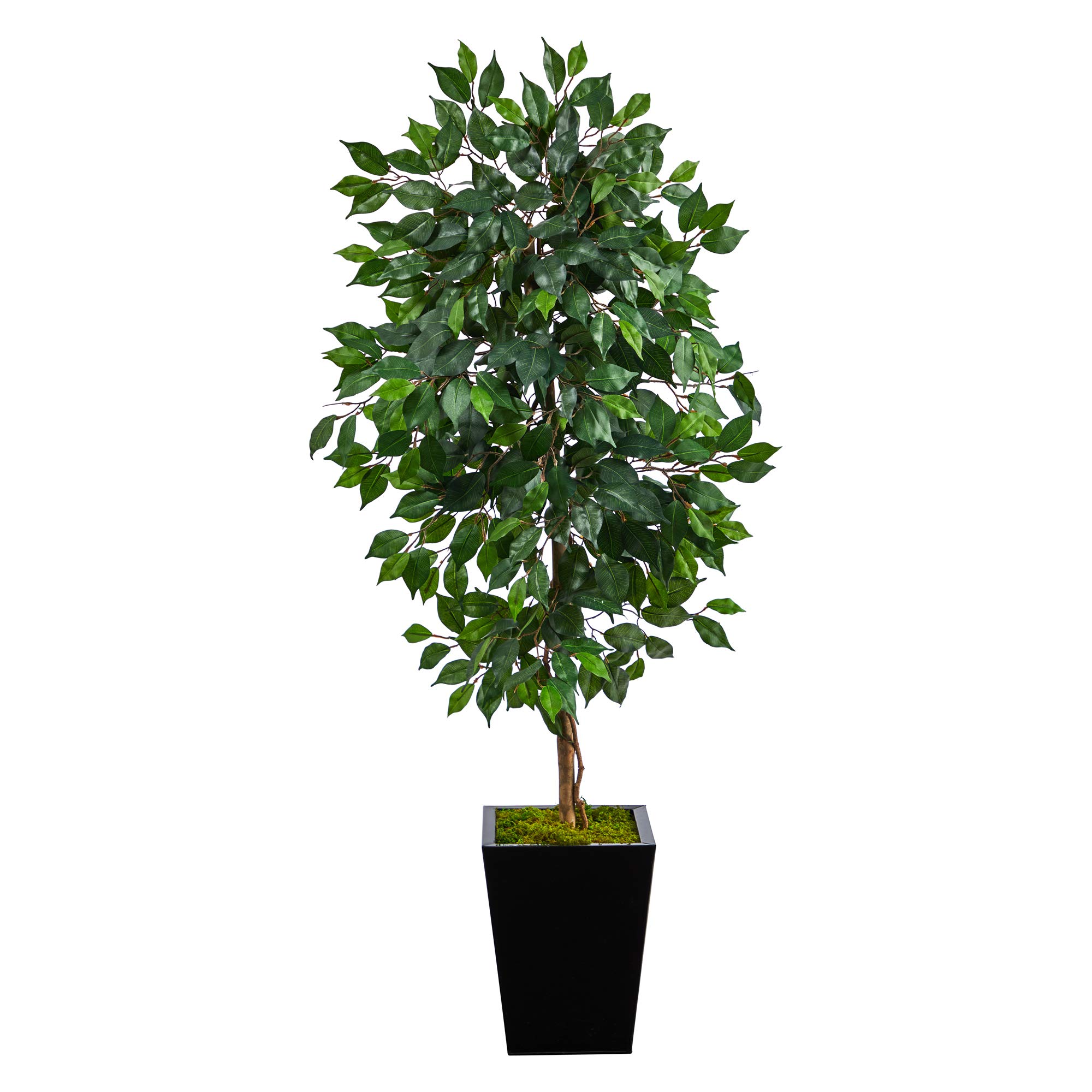 Nearly Natural Ficus 60inH Artificial Plant With Metal Planter, 60inH x 21inW x 19inD, Green/Black