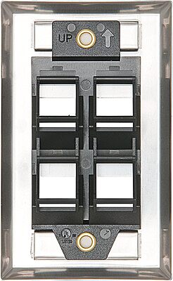 Leviton 4-Port Angled Stainless Steel QuickPort Single Gang Wallplate with ID Windows, 43081-1L4, White 4 Port White